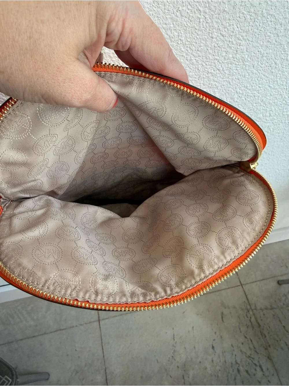 Michael Kors Bright Orange Shoulder Bag with Gold Hardware
